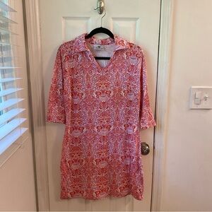 Malabar Bay Collared V-Neck Tunic Dress/Beach Cover Up